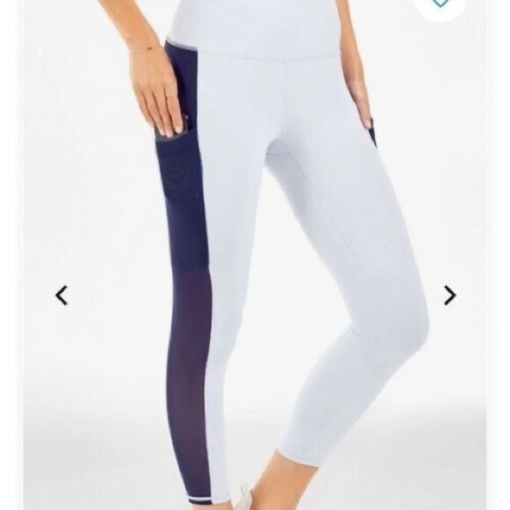 Fabletics Mila Pocket Powerhold Light Blue w/Dark Blue Stripes Capri Leggings-S